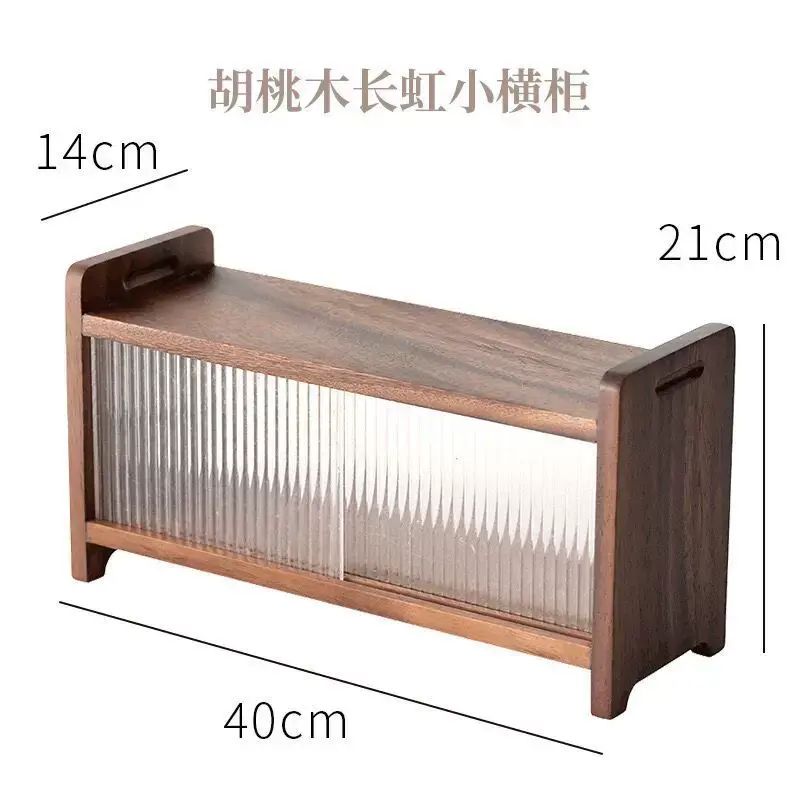 黑胡桃長虹實木桌面茶具收納櫃手辦陳列櫃抽屜置物架玻璃櫃抽屜式