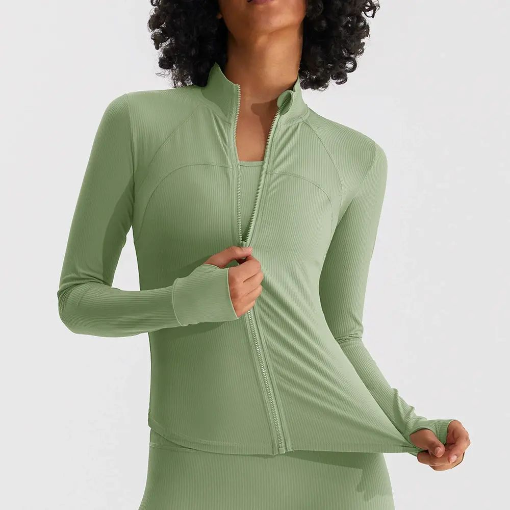 瑜伽服外套女速干吸汗跑步罗纹运动上衣女士骑行服紧身立领健身