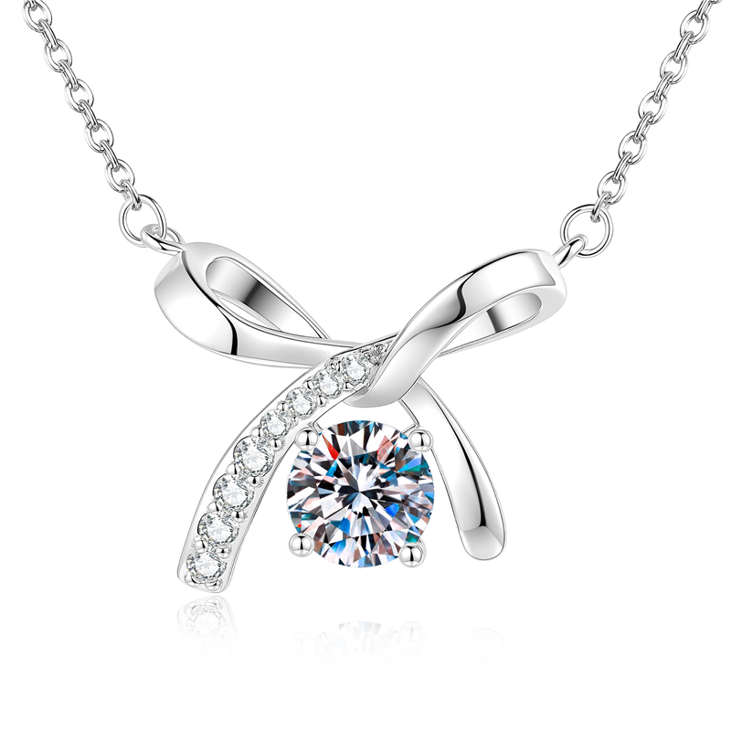 1Ct Bow Moissanite Silver Necklace