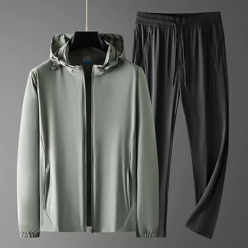 中年冰丝运动套装男夏天爸爸装户外休闲防晒衣服快干透气两件套