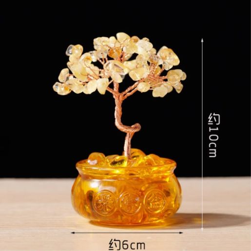 天然黃水晶聚寶盆發財樹家居客廳辦公室桌面裝飾品創意擺飾招財樹-平行