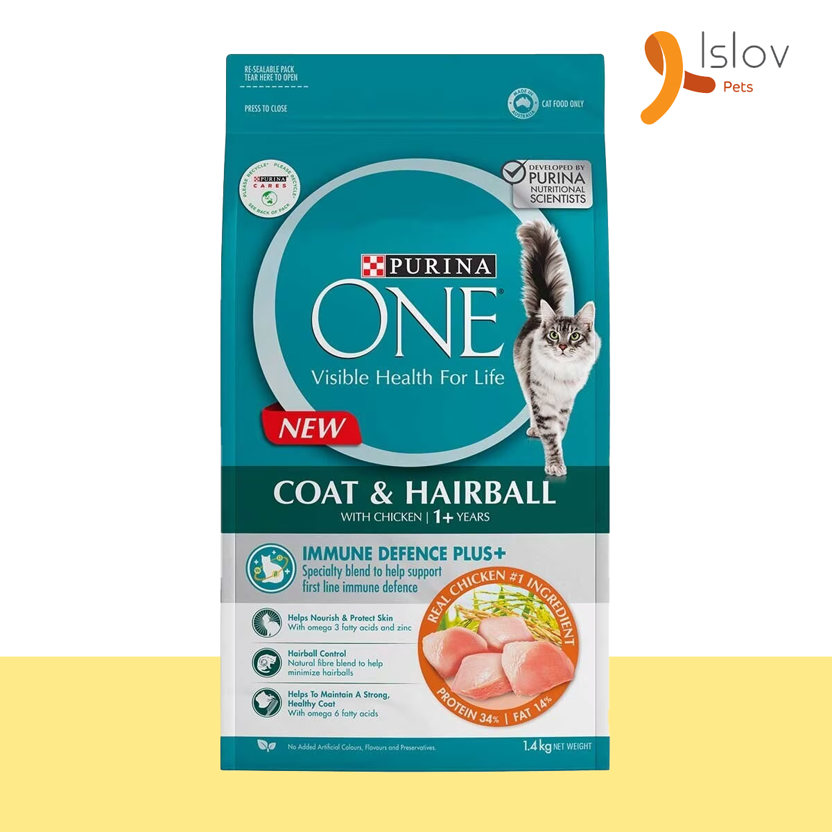  ONE - 貓乾糧成貓去毛球雞肉配方 - 1.4kg (Coat & Hairball)