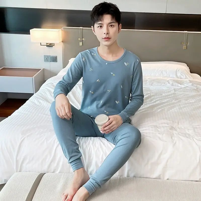 纯棉秋衣秋裤套装男半高领保暖内衣学生中领线衣线裤透气保暖