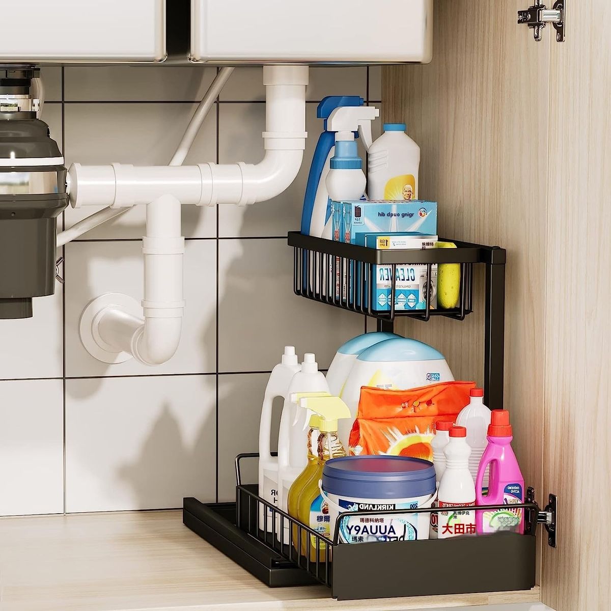 厨房下水槽置物架 - 调料碗碟多功能抽拉式水池收纳橱柜分层架