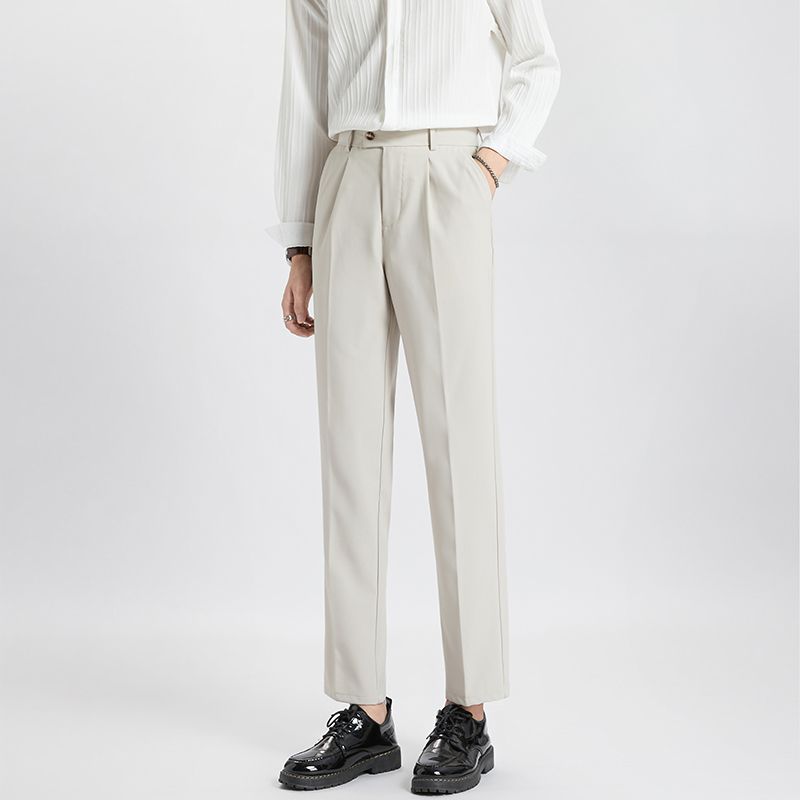 商务高级垂坠感小西裤男士夏季直筒宽松休闲裤男九分西装裤子-卡其色九分 L