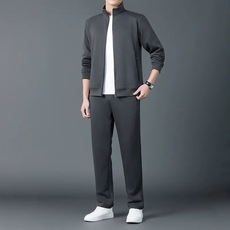 纯色棉质运动套装男新款中老年秋装爸爸休闲卫衣卫裤两件套