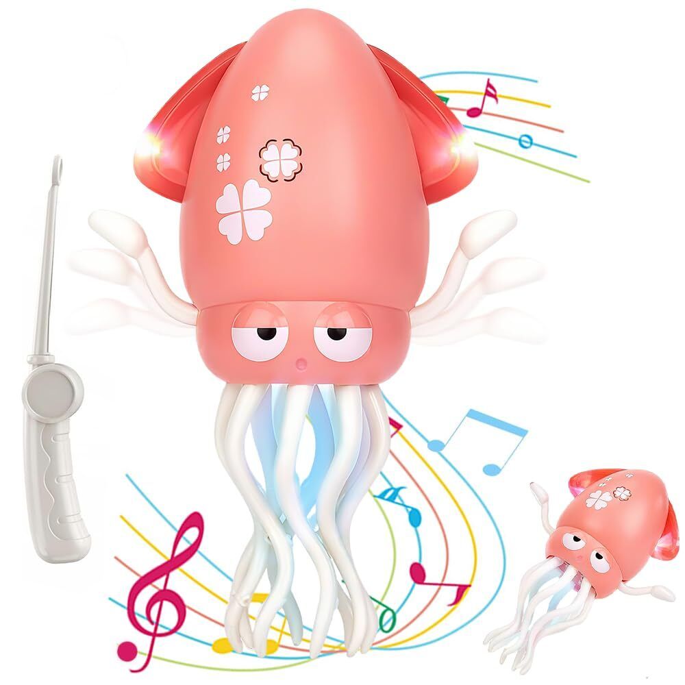 魔性跳舞章魚電動解壓魷魚 電動燈光音樂搖擺跳舞八爪魚玩具 兒童感應逃跑自動避障 嬰兒兒童跳舞玩具 早期教育行走啟蒙,粉色