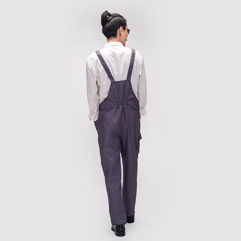 耐磨連體工作服 汽修工裝背帶褲 香港熱賣勞保服套裝- 灰色 S