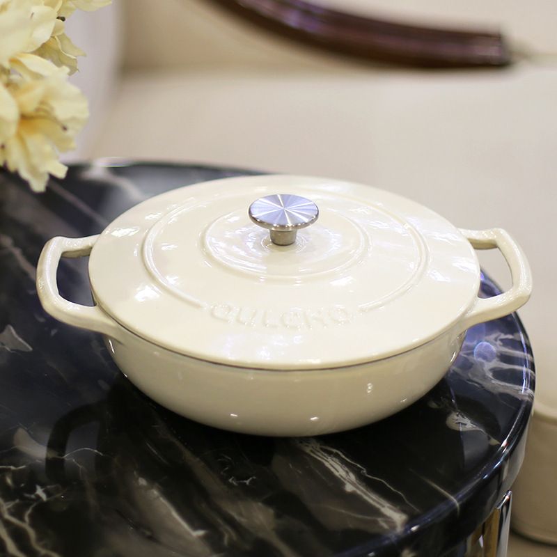 26cm 搪瓷铸铁珐瑯锅大容量双耳燜燉煎炒海鲜妈咪锅砂锅，用於燉煮肉类和海鲜，适用於微波炉和燃气灶 3升