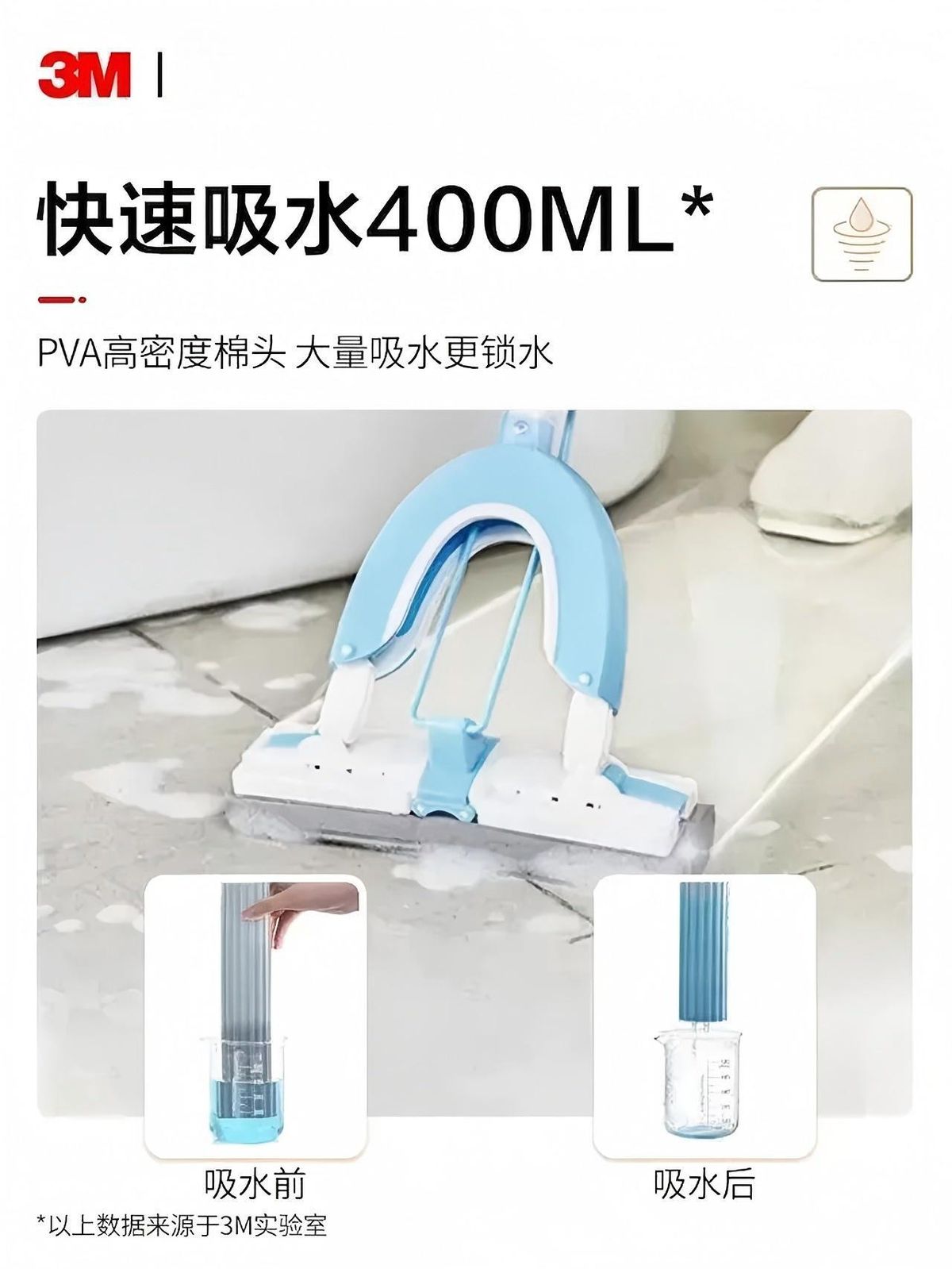 3M思高拖把膠棉海綿拖把可折疊吸水拖把家用地拖免手洗海綿頭平行進口