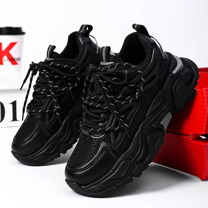 老爹鞋男夏季厚底防滑休闲运动鞋鞋子上班港风覆古黑色跑步鞋