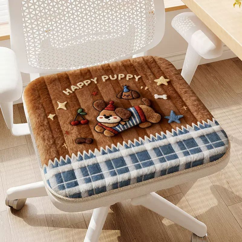 卡通毛绒坐垫冬季隔凉办公室工位久坐椅垫学生教室耐脏防滑屁垫