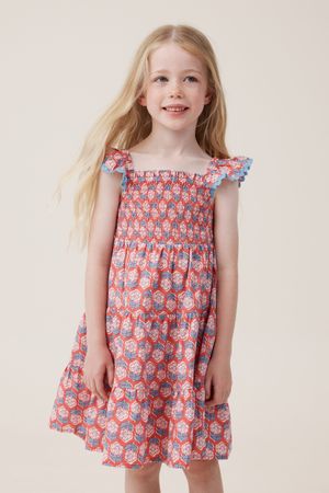 Cotton On Kids - Amy Tiered Dress - Capsicum/dolcie flower stamp
