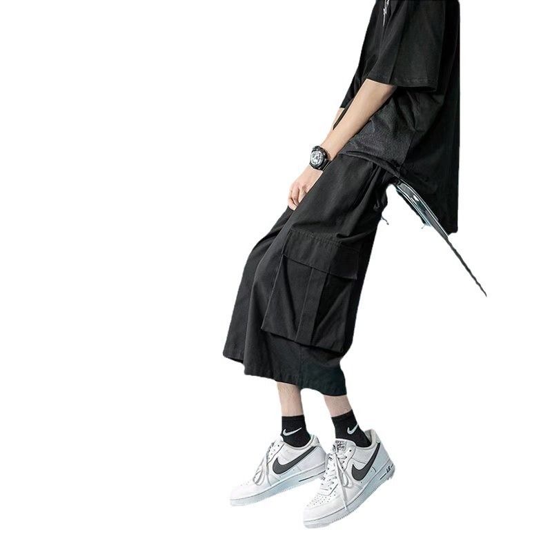 男裝七分褲工裝短褲夏季薄款 潮流闊腿褲休閒寬鬆街頭風- 白色 XL