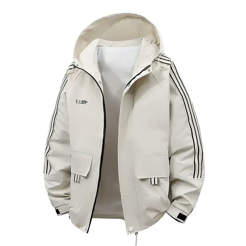 新款M-8XL大码夹克男 连帽宽松工装潮牌拼色山系户外胖子男冲锋衣