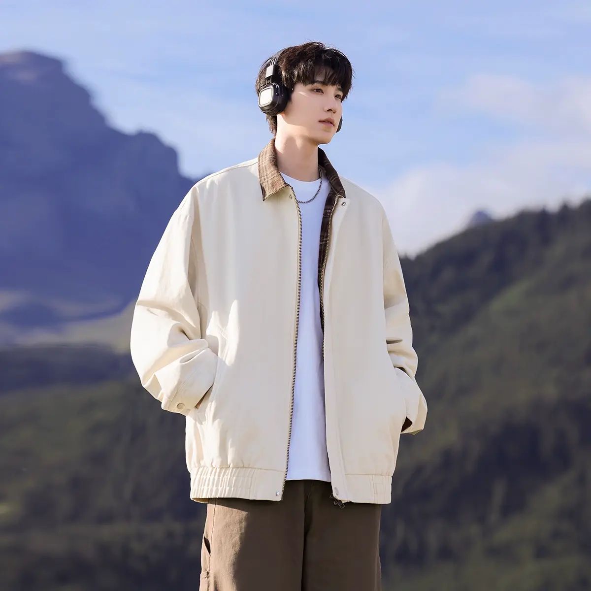 秋季做旧夹克工装外套复古美式水洗宽松