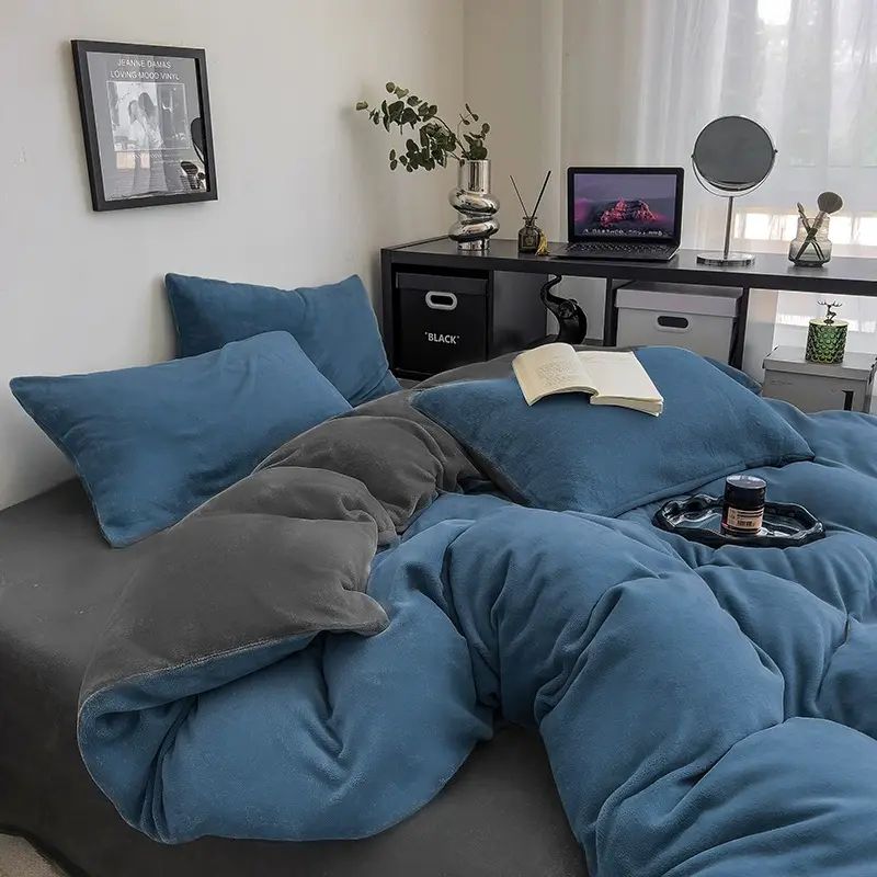 秋冬款牛奶绒床上四件套单件加厚双面珊瑚绒被套法兰绒床单平行进口