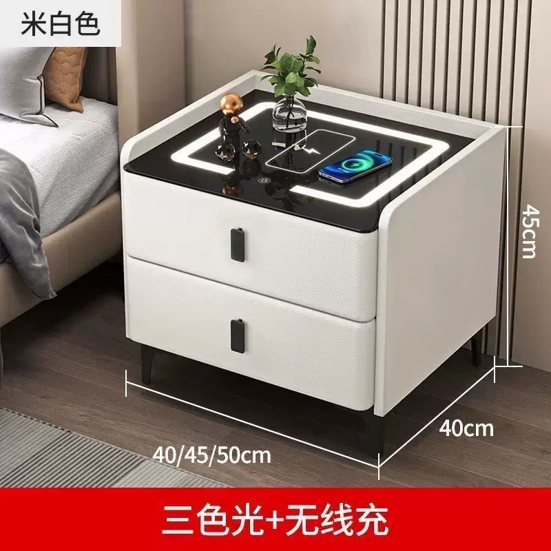 智慧牀頭櫃多功能無線充電收納儲物櫃床邊櫃藍芽喇叭輕奢密碼鎖櫃