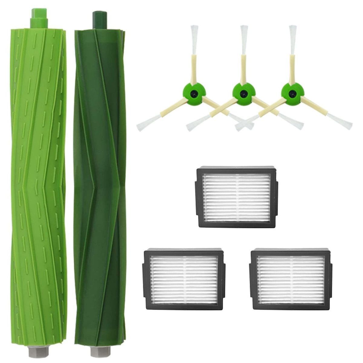 机器人吸尘器替换配件套件 - 兼容于 iRobot Roomba i7 i7+ E5 E6 i3、1 套多表面橡胶刷、3 个边缘清扫刷、3 个过滤器