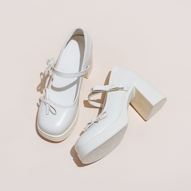 瑪麗珍高跟鞋粗跟不累腳一字帶單鞋女增高法式鞋婚鞋jk厚底小皮