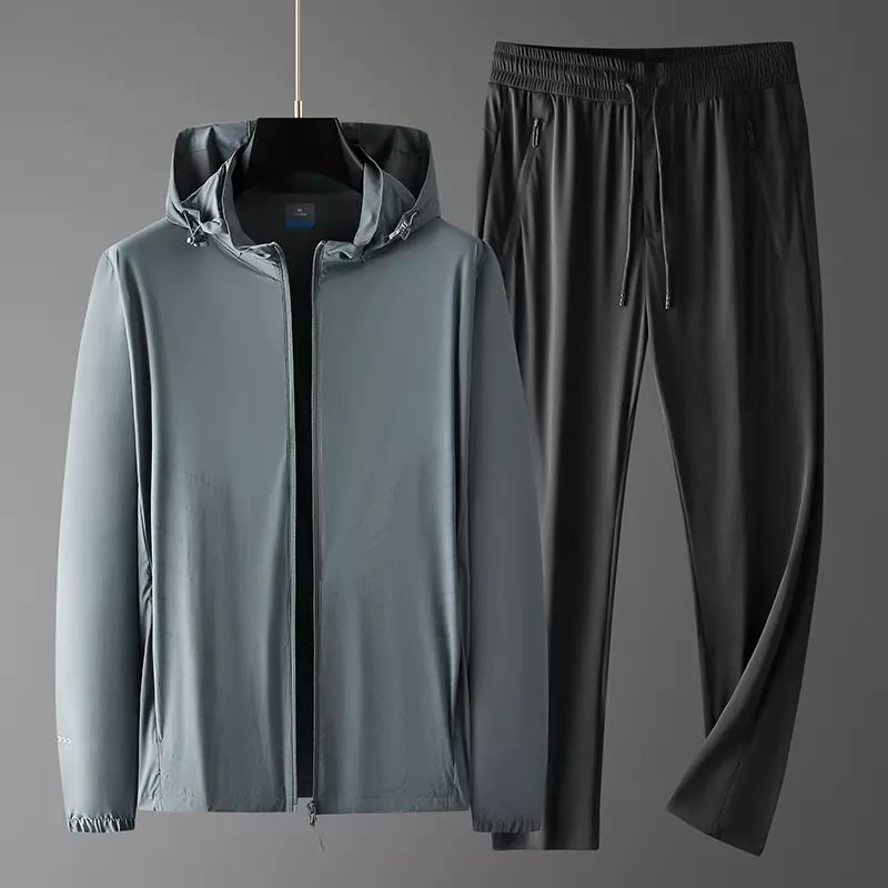 中年户外跑步运动套装男夏天轻薄防晒衣服冰丝快干两件套爸爸夏装