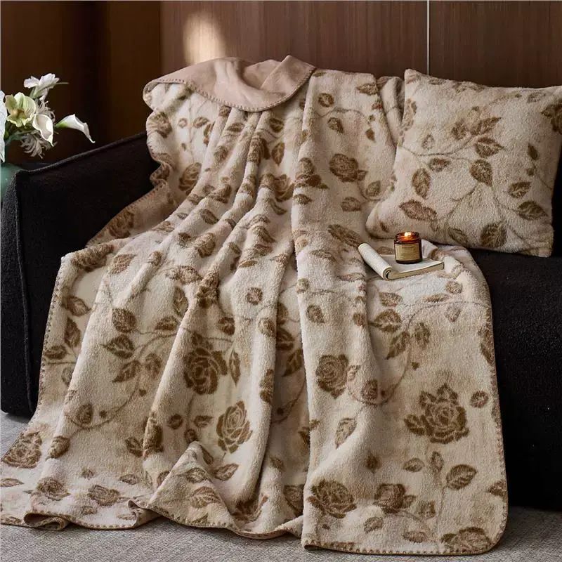 復古羊絨毛毯冬季加厚珊瑚牛奶絨沙發蓋毯子辦公室午睡