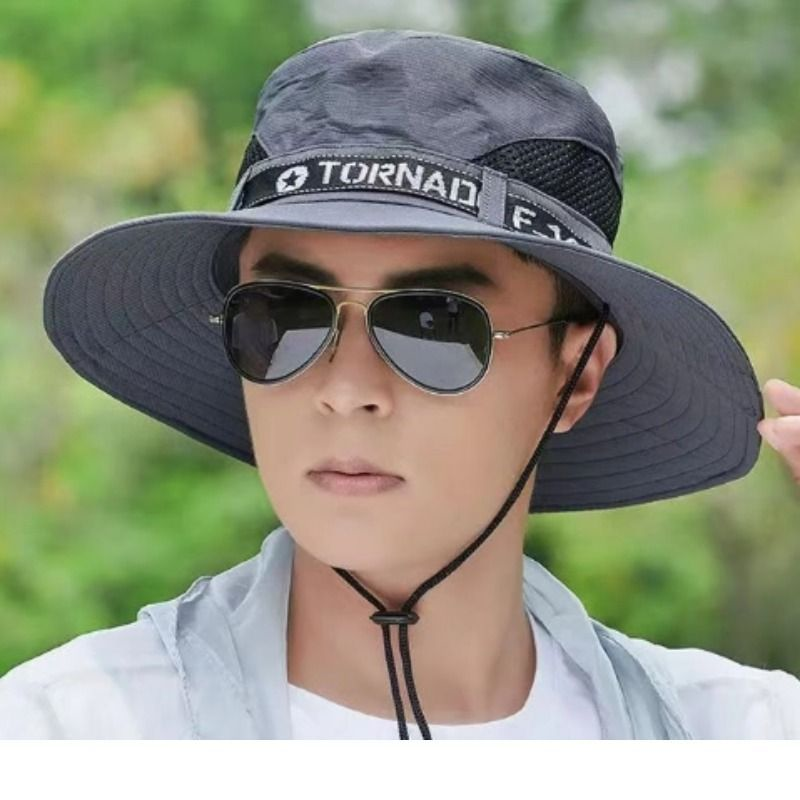 帽子男士户外钓鱼帽渔夫帽夏季登山旅行遮阳帽折叠式透气大檐帽遮