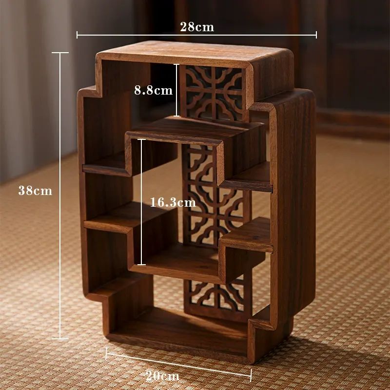 胡桃木置物架小型桌面茶杯博古架新中式茶室茶几收纳杯架展示架子