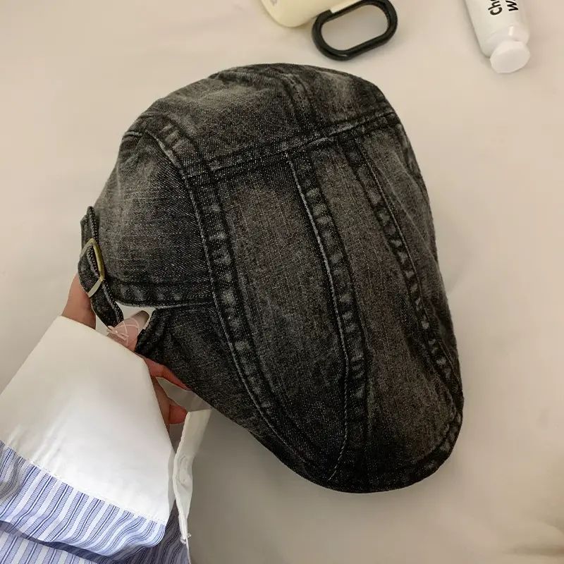 韩版复古水洗牛仔前进帽女春夏百搭大头围显脸小反戴鸭舌贝雷帽子