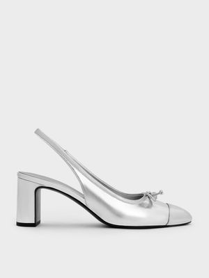 Charles & Keith - 蝴蝶結圓釦裸跟鞋