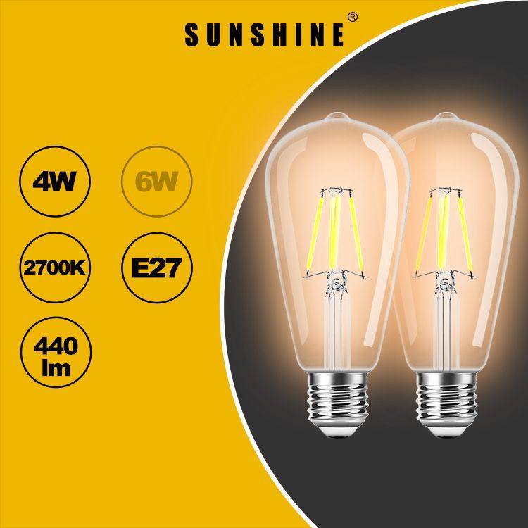 LED燈膽(復古ST64燈絲球泡) - 4W / E27大螺頭 / 黃光3000K [2件優惠裝] #LED球膽 #LED燈泡 (LFSTC-4E27W)