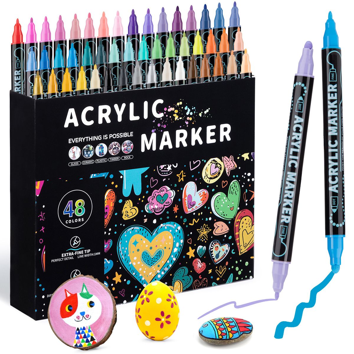 48 acrylic marker pen | double headed marker pen | stackable water-based pen|washable brush（LBA025）