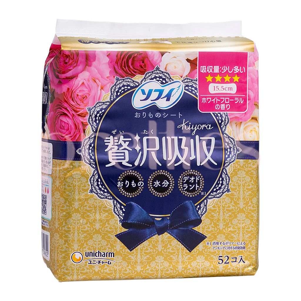 Sofy Kiyora 奢華版高吸收衛生護墊 15.5cm (52片裝) (白花香) (平行進口貨品)(版本隨機發出)