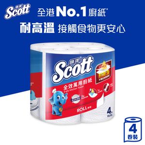 絲潔 全效萬用廚紙4卷裝 (美國百年品牌, 全港銷量No.1, 台灣製造, 通過HACCP, FDA食品安全認證, 超吸水吸油, 空氣炸鍋必備, 廚房紙, 廚紙) 