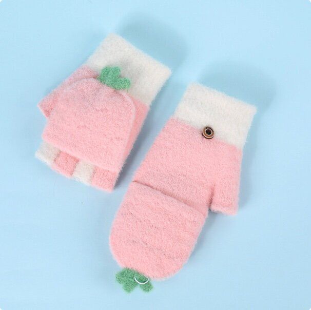 針織保暖翻蓋手套(建議年齡：2-6歲  DRST14;粉色蘿蔔)