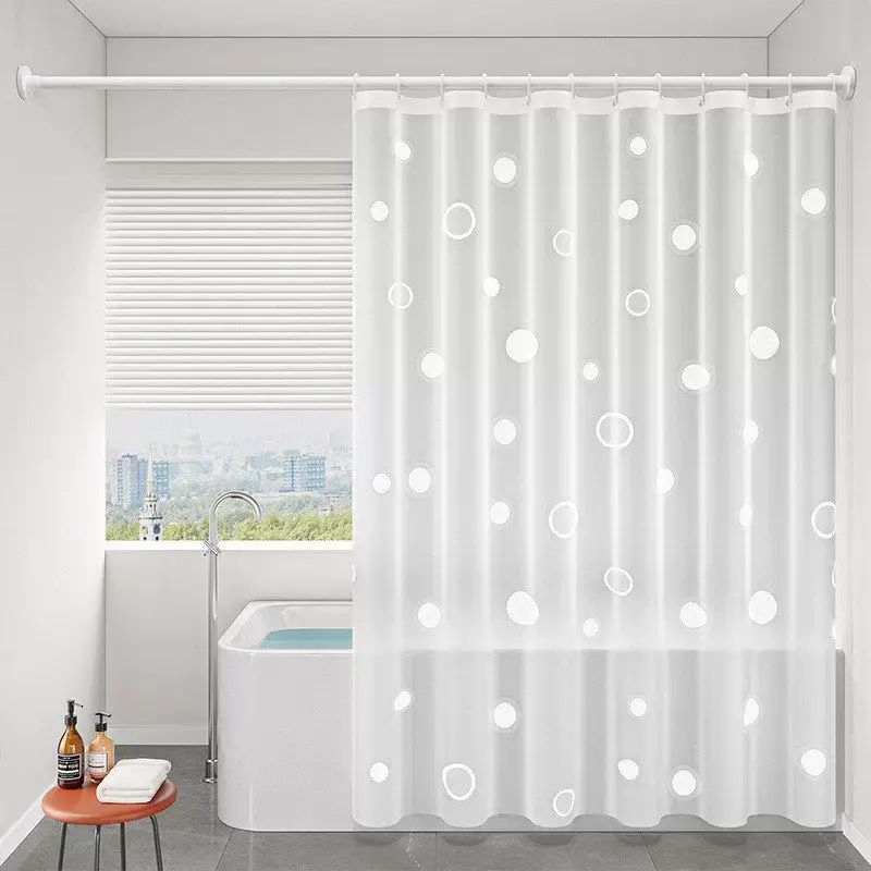 简约小清新加厚免打孔浴帘套装卫生间浴帘布防霉防水浴室隔帘门帘 單簾 無桿 尺寸：闊180×高180cm（送掛環）