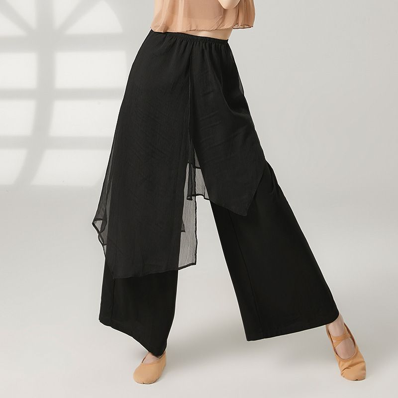 現代舞練功褲女裝寬鬆演出服古典舞飄逸穿搭舞蹈服裝- 墨玉 S