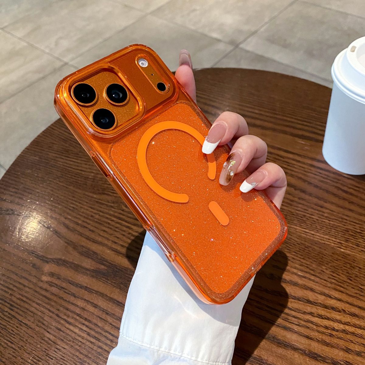 適用蘋果17promax手機殼磁吸閃粉iPhone17新款16高級感透明15鏡頭半包14防摔13的女款air男生女士網紅簡約ins-橙色 iphone 17 Pro Max