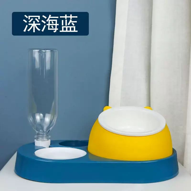 Cat bowl ceramic food bowl protects cervical vertebra, automatic drinking water, inclined mouth, ca