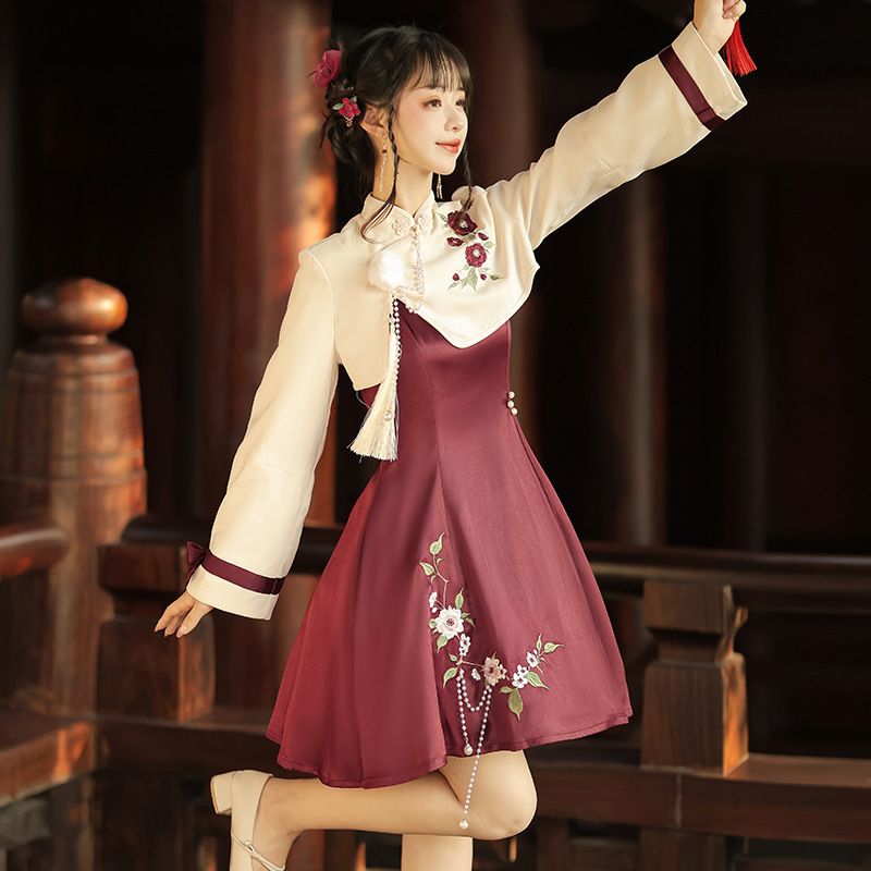 原創設計山茶之約中國風改良漢元素女上衣連衣裙套裝8827