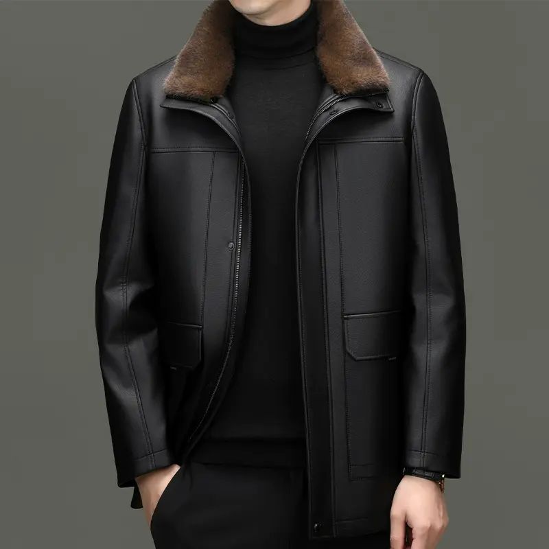 内胆皮衣派克服可拆卸毛领加绒加厚