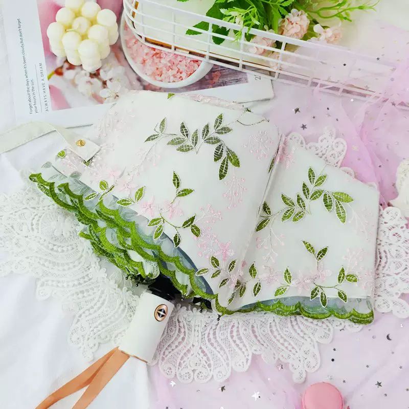 Fully automatic lace embroidery sun umbrella sun protection UV protection double layer umbrella god
