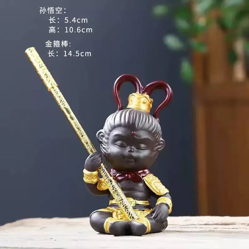 齊天大聖魚缸擺件孫悟空紫砂陶瓷綠毛美猴子王茶寵裝飾品水族造景