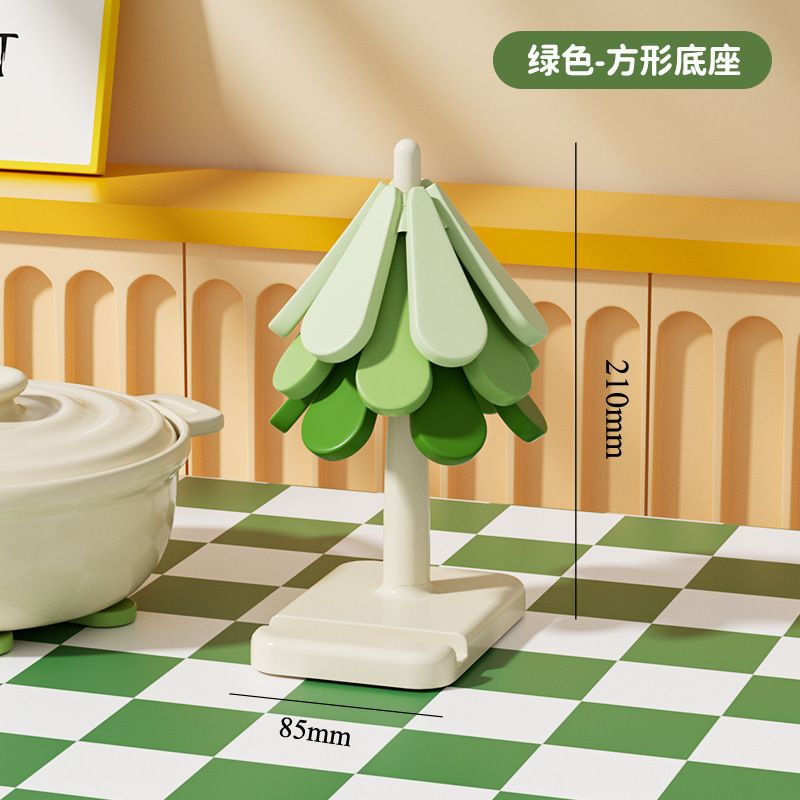 矽膠耐高溫隔熱杯墊（漸層綠-方形底座） 餐墊 鍋墊 隔熱墊