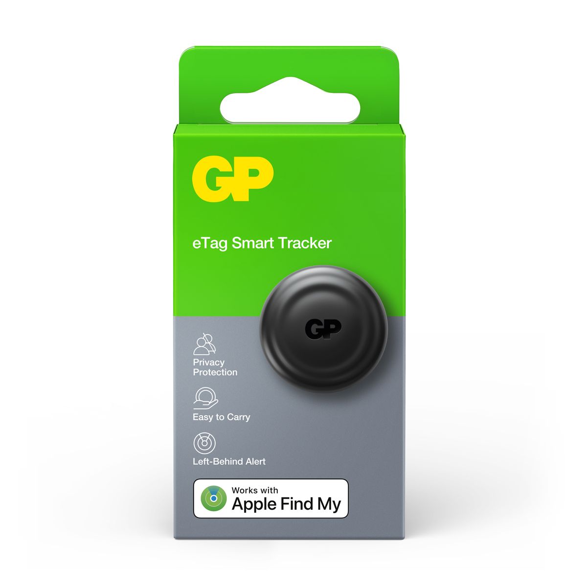 GP eTag Smart Tracker (Black) | Free holder | Works with Apple Find My app & AirTag accessories