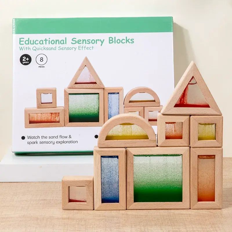 Children's wooden rainbow building blocks interlocking puzzle toy children's toy quicksand
