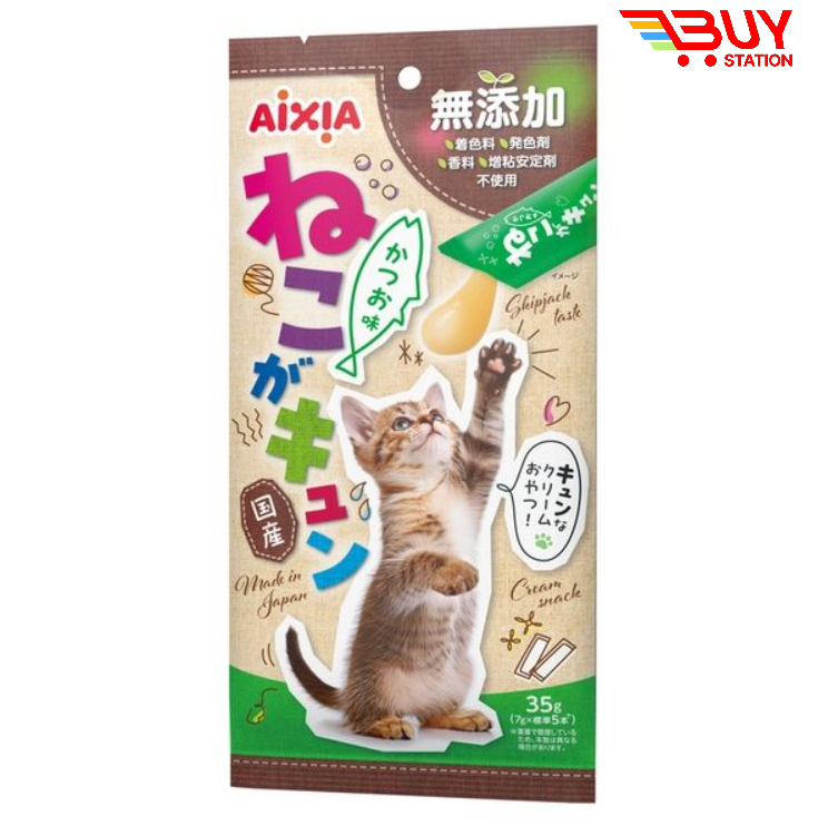Aixia 5條裝肉泥濕糧包 鰹魚味 無添加奶油貓條 寵物貓小食濕糧Nekoga Kyun  35g (7g x 5條)平行進口 262126(Q8-20