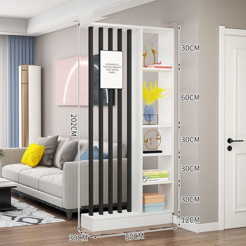 家用入戶落地玄關實木屏風櫃 靠牆置物櫃櫃 80x30x202cm 【5黑色管+白色】