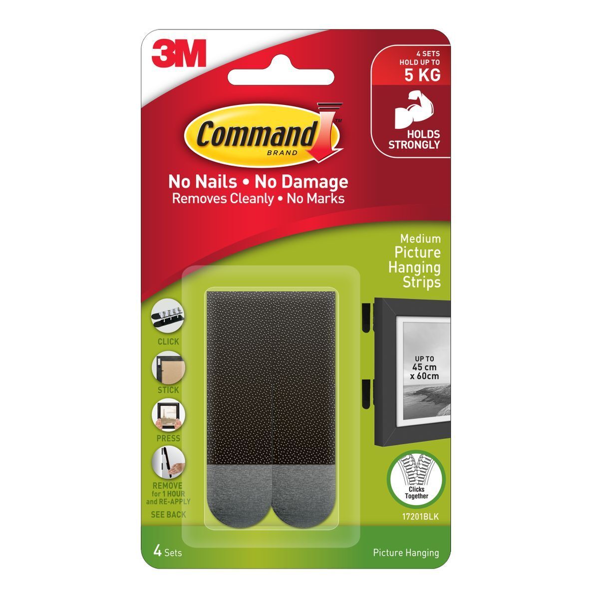 無痕™ 中型魔術貼 (17201BLK ) 黑色4對魔術貼