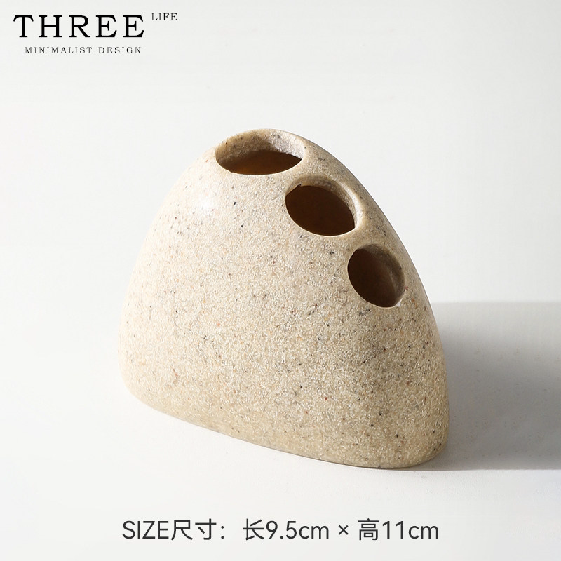T·Sea·牙刷架詫寂風浴室洞石紋牙膏化妝刷收納裝飾 | 海砂
